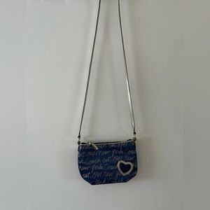 EUC Coach Vintage Signature Script Lurex Crossbody Purse Bag in Navy Blue/Gold
